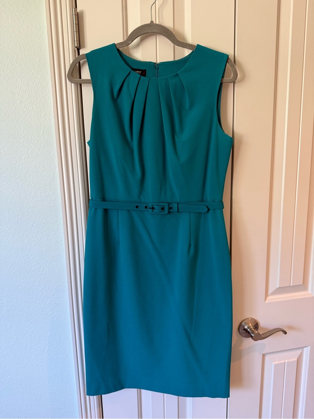 Nine West Teal Belted Sleeveless Midi Dress